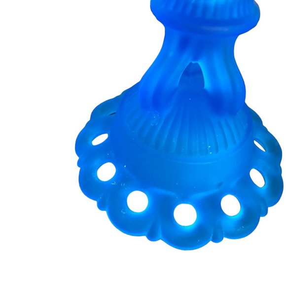 Vintage Westmoreland Elegant Glass Blue Satin Mist Doric Open Lace Console Set - Picture 3 of 16